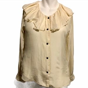 Vintage 90s Ruffle 100% silk cream blouse